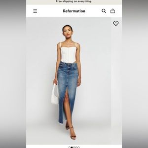 Reformation Tazz Maxi Denim skirt size 25, in color Hemlock